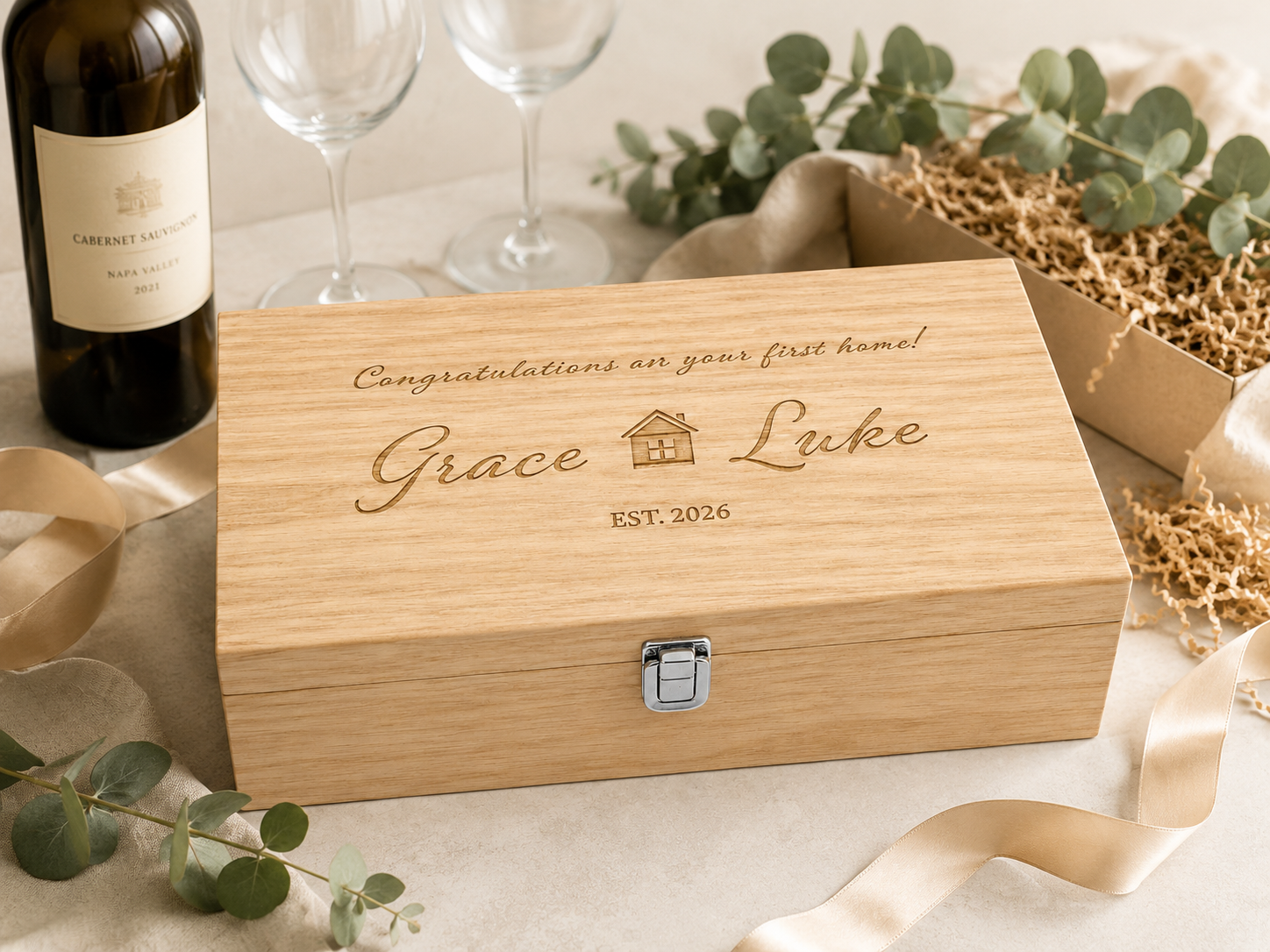 Engraved Two-Bottle Wooden Wine Box