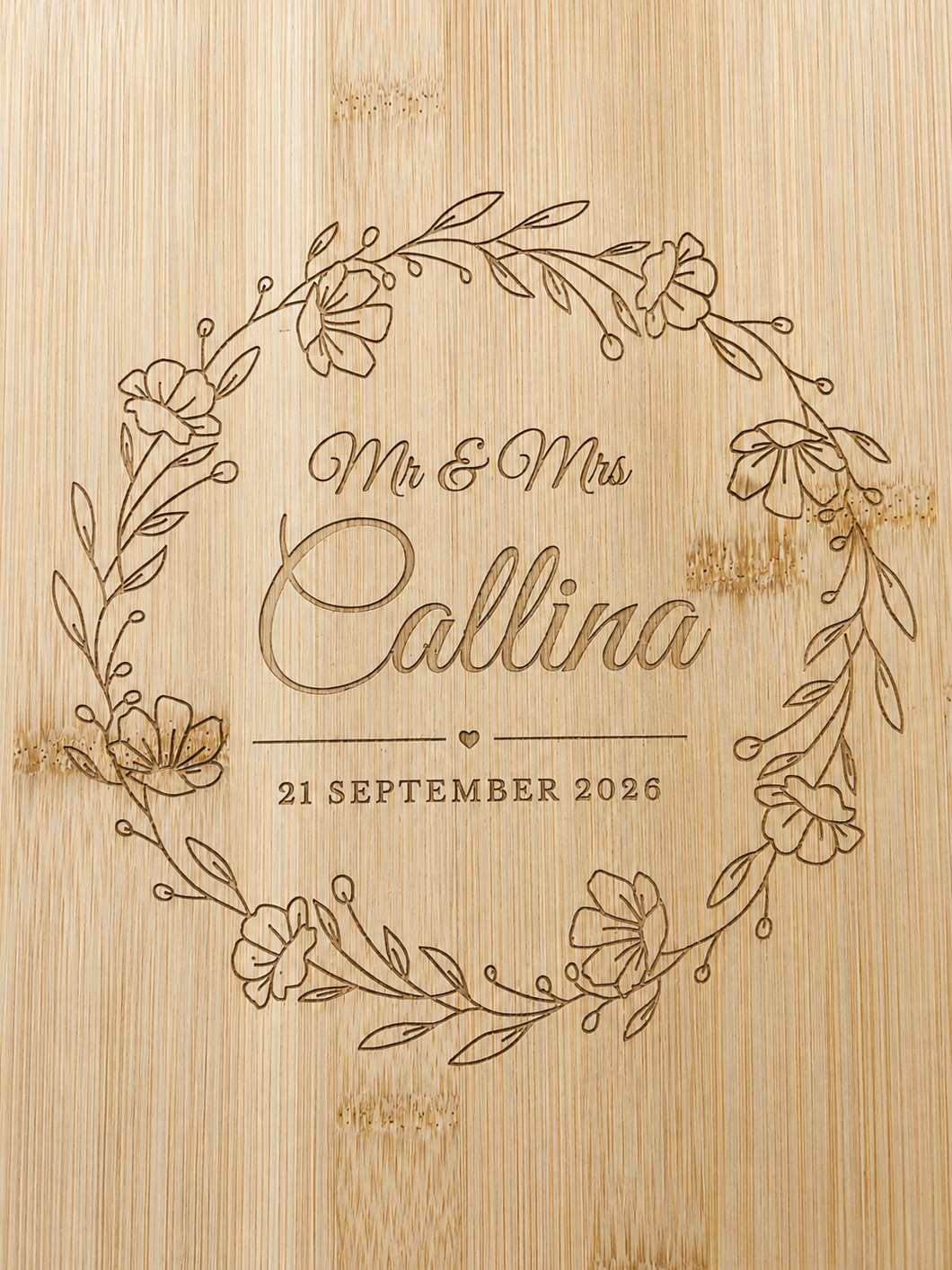 Engraved Heart Bamboo Serving Board