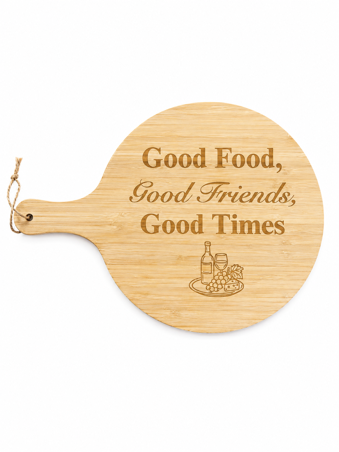 Engraved Circular Bamboo Serving Board with Handle