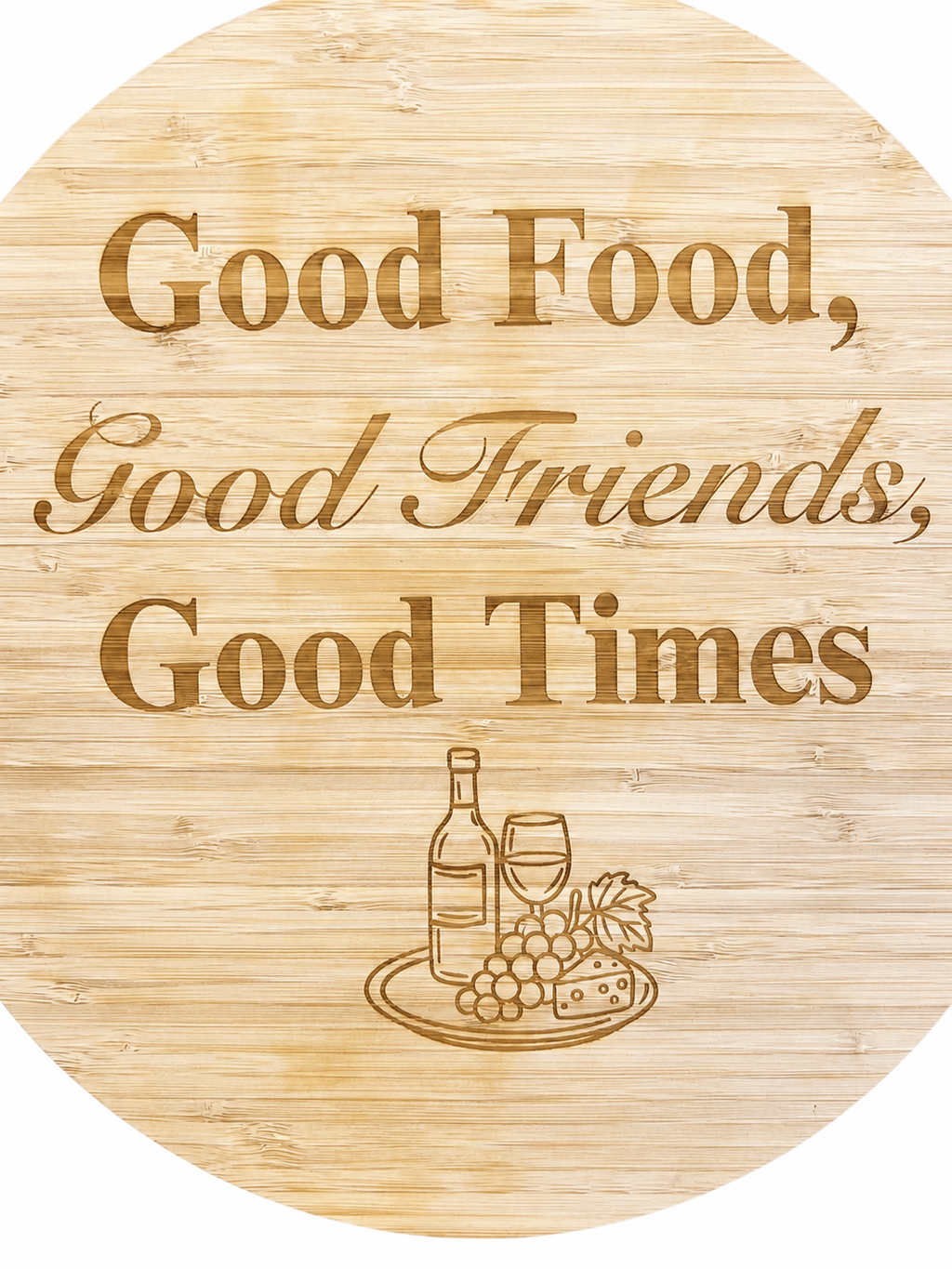 Engraved Circular Bamboo Serving Board with Handle