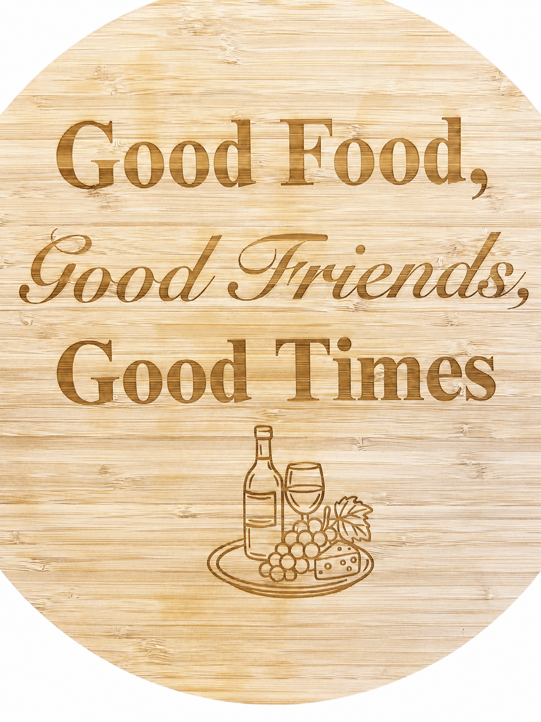 Engraved Circular Bamboo Serving Board with Handle