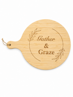 Engraved Circular Bamboo Serving Board with Handle