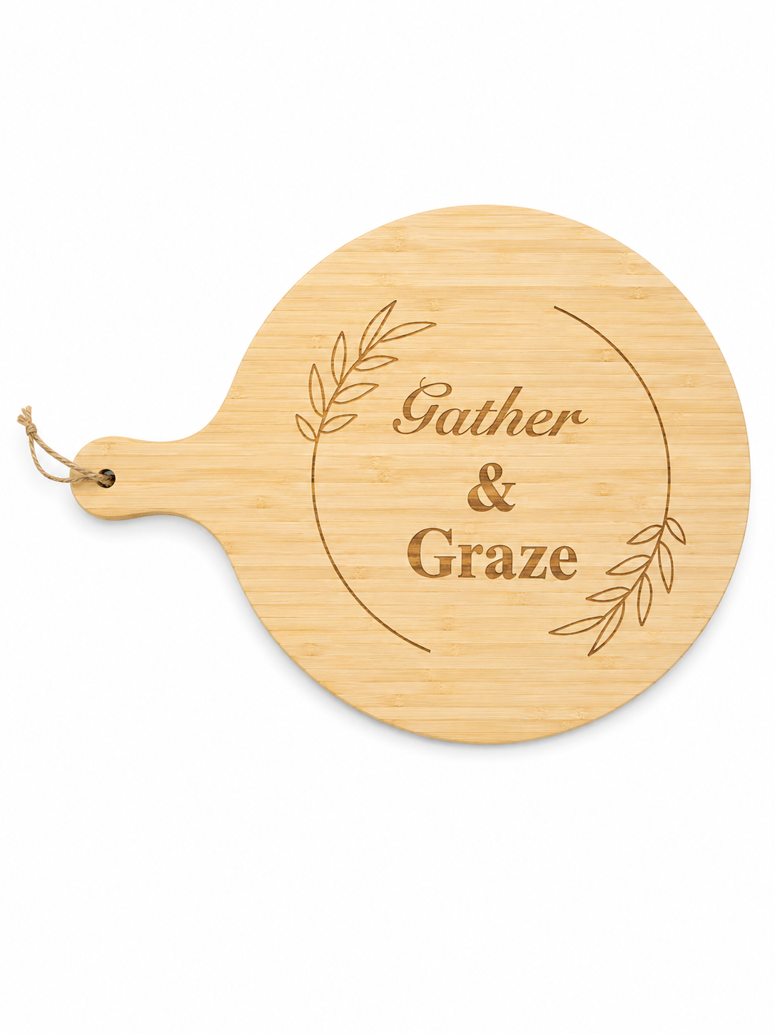 Engraved Circular Bamboo Serving Board with Handle