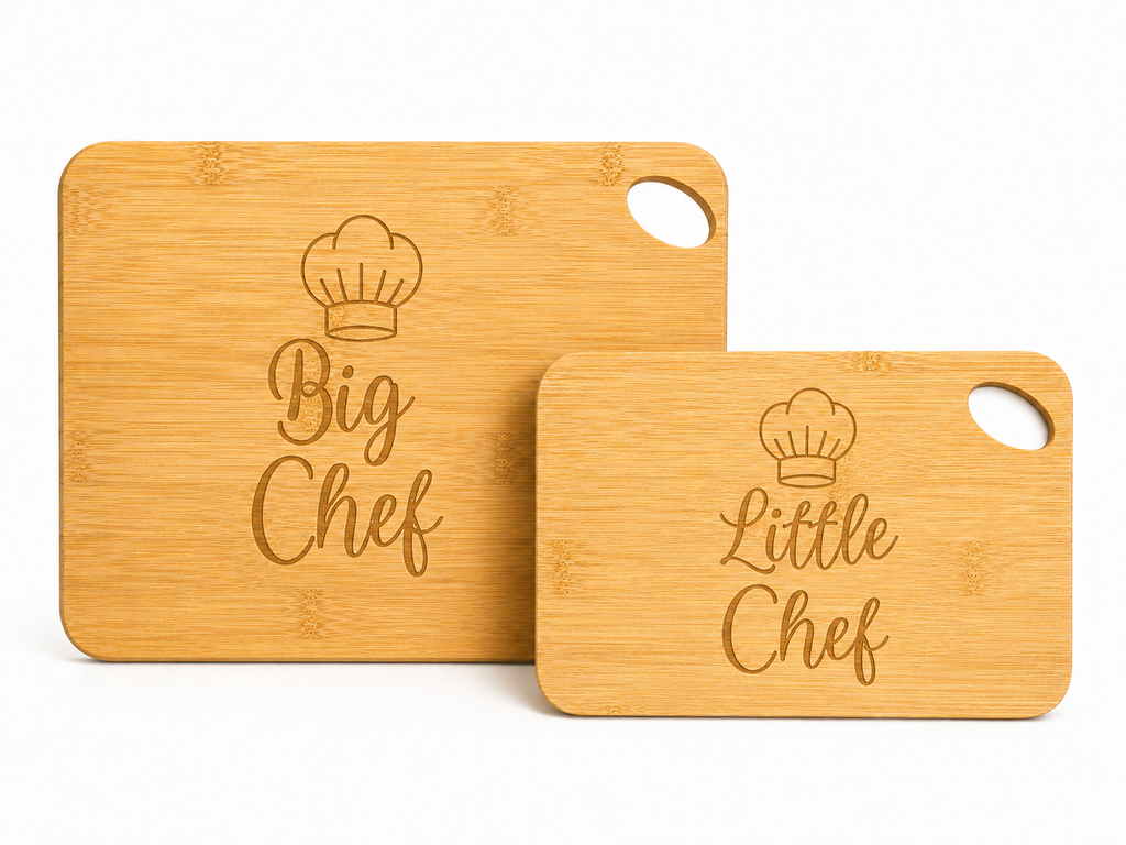 Engraved Bamboo Chopping Board Bundle — Child & Adult Set