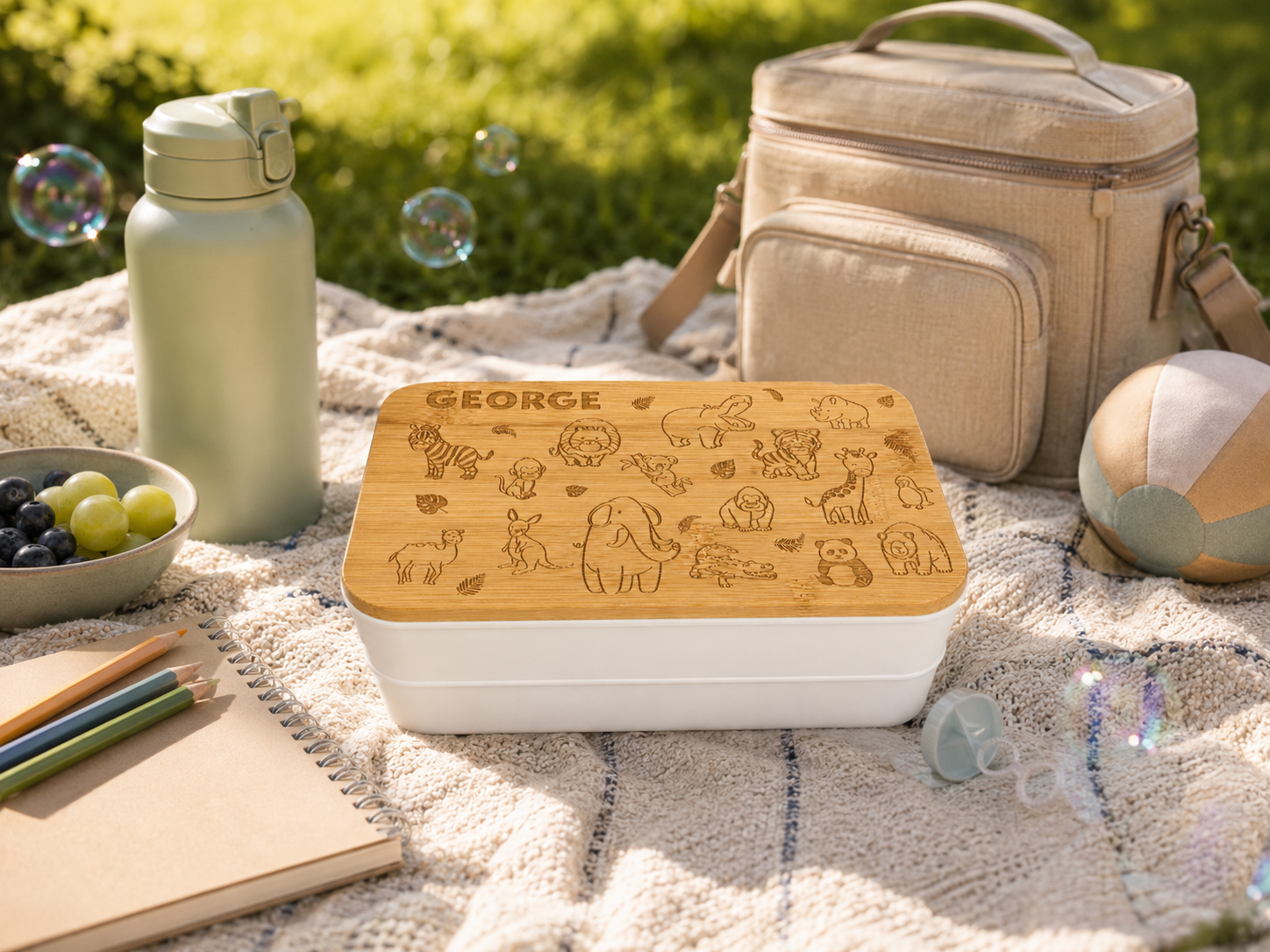 Personalised Full Design Double Layer Children's Lunchbox with Bamboo Lid