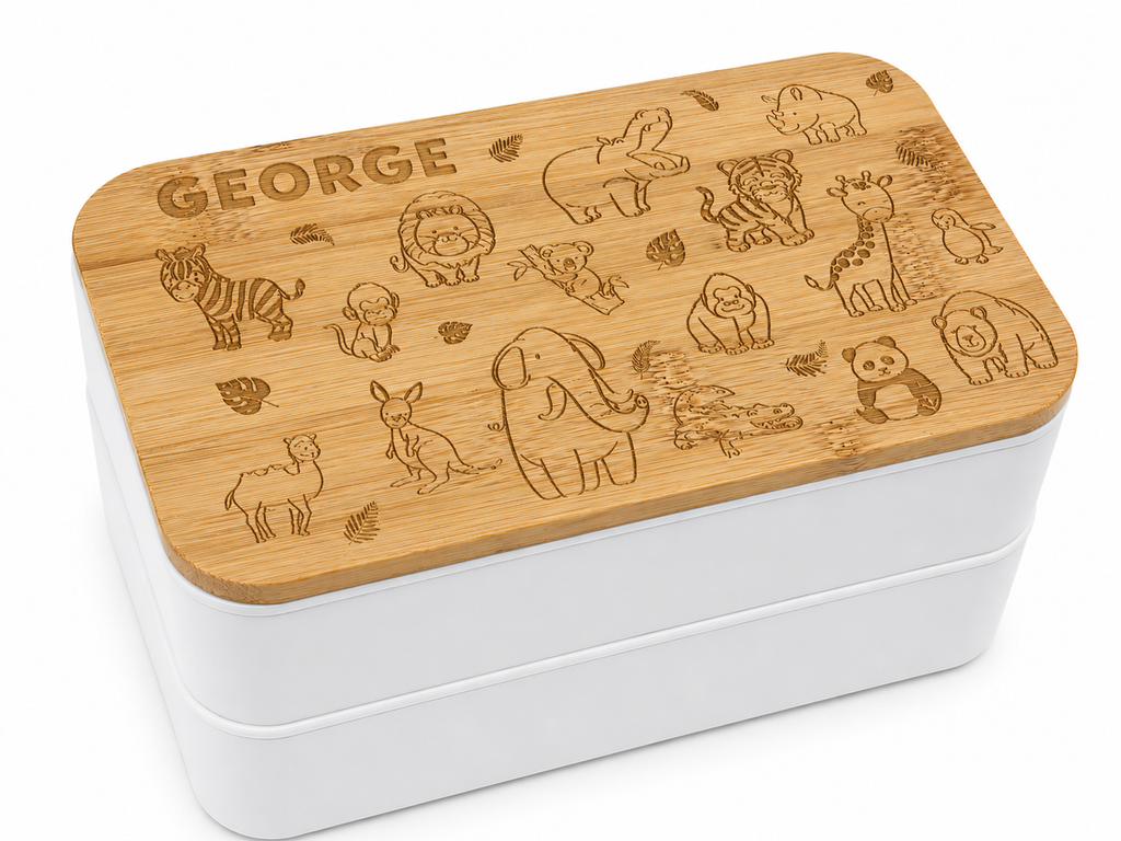 Personalised Full Design Double Layer Children's Lunchbox with Bamboo Lid