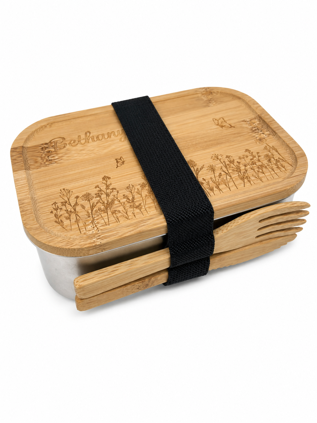 Personalised Full Design Stainless Steel Children's Lunchbox with Bamboo Lid (600ml)