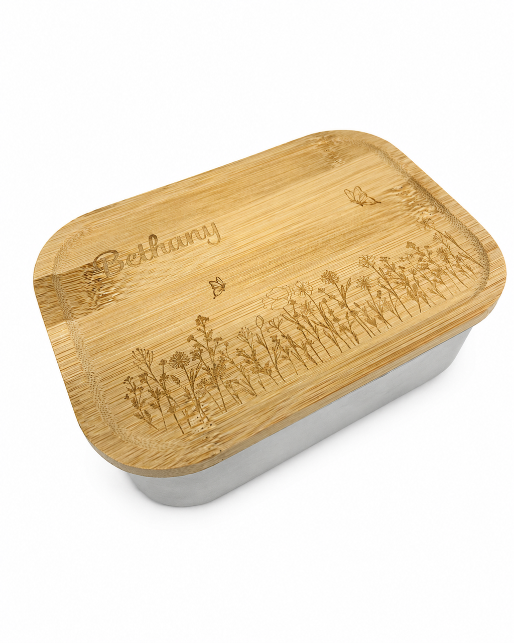 Personalised Full Design Stainless Steel Children's Lunchbox with Bamboo Lid (600ml)