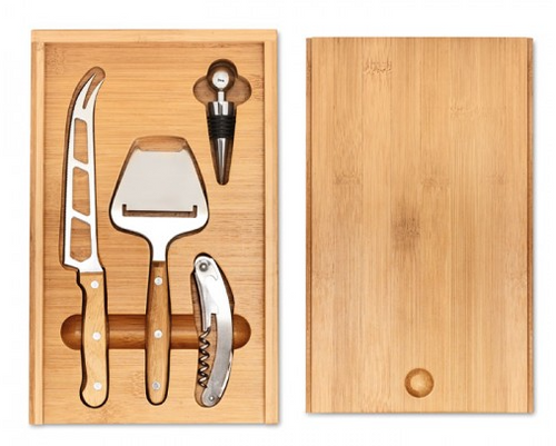 Engraved Bamboo Cheese and Wine Set